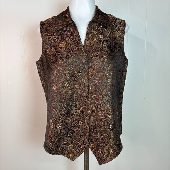 Coldwater Creek Tops - Vintage Coldwater Creek Vest Top Small Black Bronze Metallic Paisley